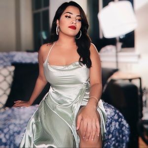 Draped front wrap hem knotted shoulder satin dress